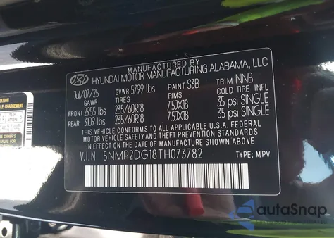 2026 Hyundai Santa Fe Hybrid Sel from USA, damaged, VIN 5NMP2DG18TH073782